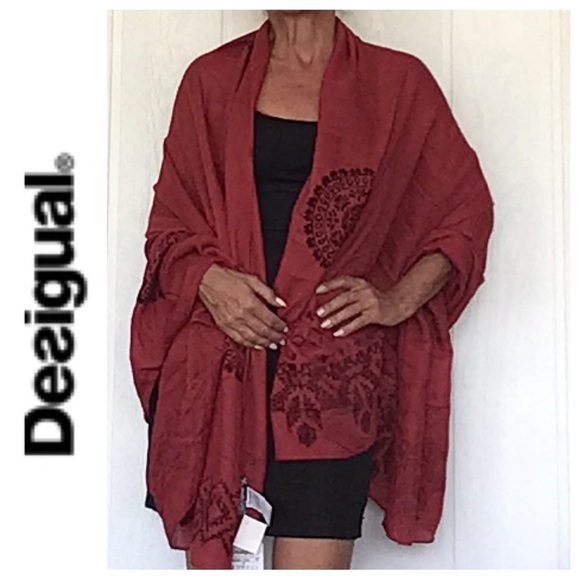 DESIGUAL FOULARD LARGE RECTANGULAR WOOL SCARF NWT - Picture 2 of 16